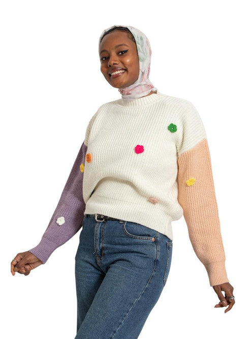 Lavender*Tan Flower Pullover - Khotwh